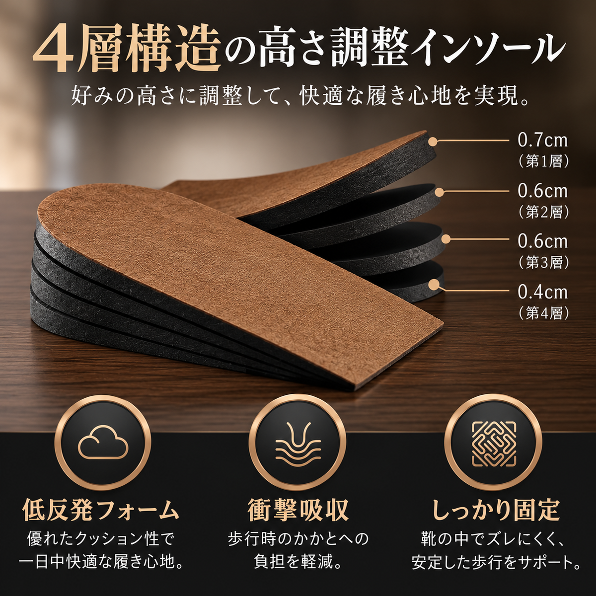 4段階調整パッド|最大2.3cmアップ